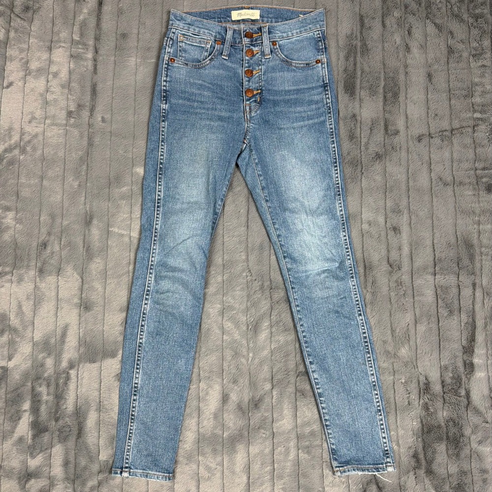 Madewell 10 High-Rise Skinny Jeans 24P Blue Button Fly Raw Hem Petite